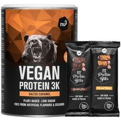 nu3 Vegan Protein 3K Shake, Salted Caramel + Fit Protein Bites Peanut Butter + Fit Protein Bites Double-Choc