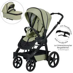 Hartan Kinderwagenset , Hellgrün , Textil , 3-teilig , 58x120x102 cm , EN 1888, UV 50+, AZO-frei, Made in Germany , Feststellbremse, Fußstütze abklappbar, Federung, kugelgelagerte Räder, 5-Punkte-Gurt, Handbremse, für Babyschale geeignet, Griff in Lederoptik, Sitz umsetzbar, Reflektorstreifen, abnehmbarer Schutzbügel,5-Punkt-Gurt, Gurtschoner, Schutzbügel abnehmbar, Sitz umsetzbar,Matratze , Baby on Tour, Kinderwagen, Kombikinderwagen