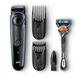 Braun Bartschneider BT3040 inkl. Gillette Fusion Pro Glide Rasierer - Barttrimmer, Haarschneider blau|schwarz