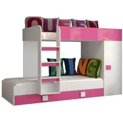 Feldmann-Wohnen Hochbett Toledo weiß / pink Hochglanz - Griffe weiß / pink 94 / 254 / 165cm , Altrosa, Weiß Hochglanz , Holzwerkstoff , Rechteckig , 90x200 cm , Babymöbel & Kindermöbel, Kinderzimmer & Jugendzimmer, Kinderbetten, Hochbetten