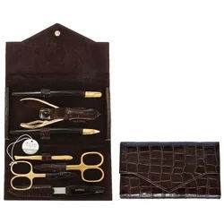 nippes Solingen Maniküre-Kosmetik-Etui Maniküre-Set Croco, 7-tlg. Luxus, Kroko-Optik, 7 tlg., aus echtem Leder