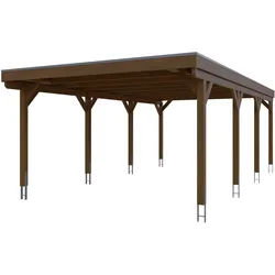 Skan Holz Grunewald - Flachdach Carport aus Leimholz Breite 427 cm Gr. 2 - 427 x 796 cm Nut- und Feder Dachschalung mit EPDM-Dachfolie nussbaum Holzcarport