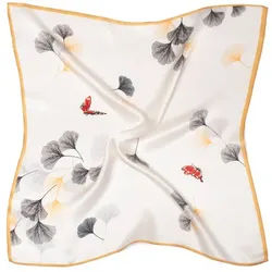 MayTree Seidentuch Seidentuch quadratisch 53x53 Gingko und Schmetterlinge, (Stück), 100% Seide weiß