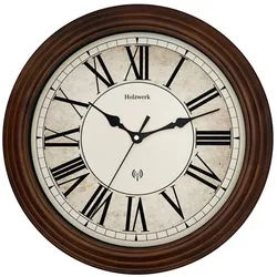 Holzwerk Funkwanduhr Vintage Retro Designer Funk Wanduhr (Nahezu lautloses Uhrwerk, analog, 35 cm) braun