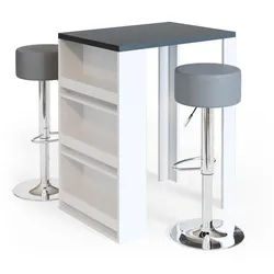 Vicco Bartisch-Set Anthrazit/Weiß 57 x 80 cm mit 2 Barhockern , Anthrazit, Weiß , Holzwerkstoff , 3 Fächer , Rechteckig,Rechteckig , 57x106x80 cm , Esszimmer, Barmöbel, Bartische