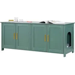 VEVOR Katzenschrank, 1200x450x500 mm, Katzentoiletten mit 4 Türen & 2 Eingängen, Katzenklo Schrank für den Innenbereich, Katzenhaus aus Holz, passend für die meisten Katzentoiletten, grün