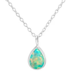 Order & Smile Schmuck Kette mit Anhänger Kette Tropfen Silber 925 mit buntem Opal (Set, inkl. Kette), gestempelt