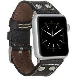 Burkley Smartwatch-Armband Exklusives Vintage Lederarmband, Handmade Stil 13 schwarz