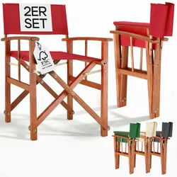 Regiestuhl Rot 2er-Set Eukalyptusholz FSC®-zertifiziert Klappbar Gartenstuhl bis 160 kg