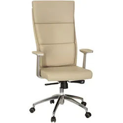 Mid.you Chefsessel , Silberfarben, Beige , Textil, Leder , Kombination Echtleder/Lederlook,Echtleder , Nappaleder , Drehkreuz , 60x131x52 cm , Wippfunktion, Sitzfläche 360° drehbar, ergonomische Rückenlehne , Büromöbel, Bürostühle, Chefsessel