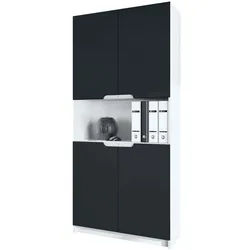 Vladon Büroschrank Logan Fronten in Schwarz matt , Holzwerkstoff , 82x184x37 cm , Büromöbel, Büroschränke, Aktenschränke