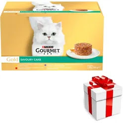 Purina Gourmet Gold Katzenfutter Pikanter Kuchen 48 x 85 g + Überraschung für die Katze