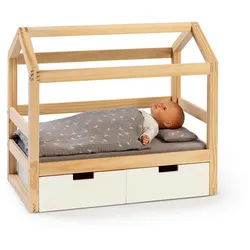 Musterkind Puppenbett , Naturfarben, Weiß , Holz, Textil, Holzwerkstoff , 31x50x55 cm , EN 71, Ce , Spielzeug, Puppen & Puppenzubehör, Puppenhäuser