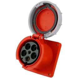 Anbausteckdose 125A 5P Einbausteckdose gerade 6h 400V IP67 Anbaudose rot grau Twist Typ 345 PCE 0674