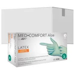 MED-COMFORT Aloe Latexhandschuhe, puderfrei, mintgrün, Unsterile Einmalhandschuhe mit guter Griffigkeit, 1 Karton = 10 Packungen à 100 Stück, Größe XS