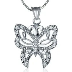 NAHLE Kette mit Anhänger Schmetterling Anhänger Damen Zirkonia 925 Silberkette (inkl. Schmuckbox), 925 Silber Anhänger mit Zirkonia - rhodiniert silberfarben 45cm