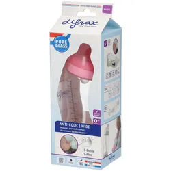difrax® Babyflasche S Glas Wide Rose 0+ Monate 310 ml