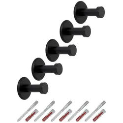 SO-TECH® Kleiderhaken Garderobenhaken TALEA Edelstahl massiv inkl. Montagematerial, (5-St), Ø 10 / 15 mm, Länge 30 mm, Gesamtlänge 33 mm, schwarz matt schwarz 3 cm