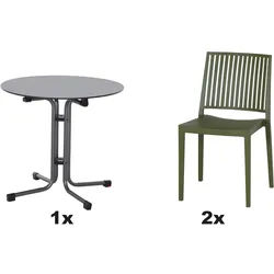 SIENA GARDEN Urban Lights Set 3teilig Lane Stuhl gastrotauglich olive mit Tisch Sola Ø80