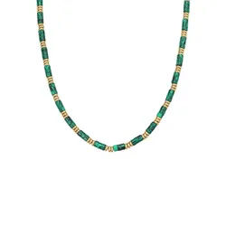 Hey Happiness Statementkette Chunky Bead, strukturiert in Grün oder Schwarz, Statement Damen Beaded Kette wasserfest, für Sommer Layerings goldfarben