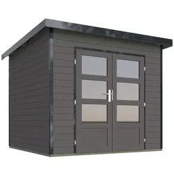 Karibu Metall-Holzgartenhaus Hybridhaus Pluto 3 B- 28 mm -244 x 244 cm- Holz-Ausführung: terragrau Blech-Ausführung: anthrazit