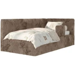 MKS Polsterbett Tilvo Alta 90/200 - Braun Cord - Schaumstoffmatratze - Rechts , Textil , Rechteckig , 200x90 cm , Oeko-Tex® , Babymöbel & Kindermöbel, Kinderzimmer & Jugendzimmer, Kinderbetten