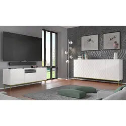 Raumhirsch Furniture Lowboard TV Schrank, RTV Möbel, Wohnmöbel (Maße 144,5 x 40 x 58,2 (H) cm, 3 Türen), Push to Open System, Metallrahmen, modernes Design weiß