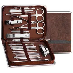 MOPUEA Maniküre-Etui Nagelknipser Set 26-tlg, Nagel Set mit Aufbewahrungs-Etui, Edelstahl, 26 tlg. braun