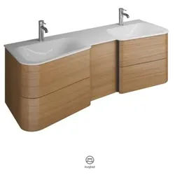 burgbad Badu Mineralguss-Doppelwaschtisch weiß velvet, inklusive Waschtischunterschrank, 4 Auszüge, eine Tür Anschlag rechts, Breite 1520mm, SFUL152RF3698C0037G0196, Farbe: Tectona Dekor Zimt /