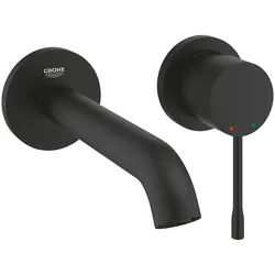Grohe Essence 2-Loch-Waschtischbatterie, Wandmontage, Fertigmontageset, 183mm Ausladung, Phantom Black, 29192KF1 29192KF1
