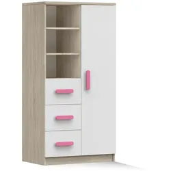 Deine Möbel 24 Kinderregal Inge 05 80/159/40 cm Weiß+Sonoma/Rosa , Weiß, Sonoma Eiche, Rosa , Holzwerkstoff , 80x159x40 cm , Babymöbel & Kindermöbel, Babyzimmer, Babyregale & Kinderregale