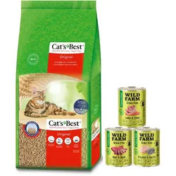 JRS Katzenstreu Cats Best Eko Plus 40l (17,2kg) + WILD FARM Premium getreidefreies MIX 3x400g