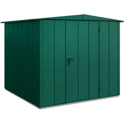 Hörmann Metall-Gerätehaus EcoStar Premiumline mit Satteldach B 238 x T 238 cm (Typ 2), Motiv Design (mit breiten Lamellen), Einzeltür Türanschlag frei wählbar, Moosgrün (RAL 6005)