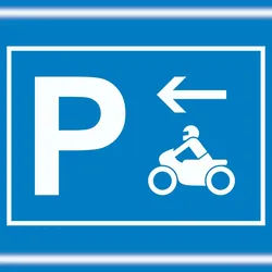 HB-Druck Motorrad Bike Parkplatz Schild mit Richtungspfeil links waagerecht A1 Rückseite selbstklebend