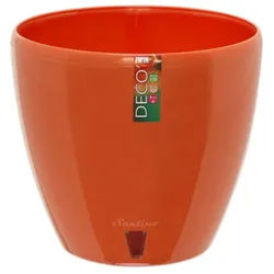 Happy plants Blumentopf Deco Twin - Selbstbewässerungstopf mit Wasserstandsüberwachung, Hochglanzoptik, rund, leichtgewichtig orange|rot 5.8 l | Ø 22.5 cm x 22.5 cm x 20.5 cm x 22.5 cm