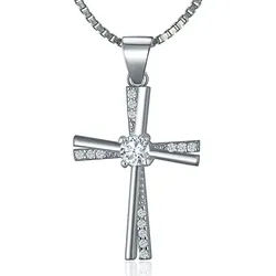 NAHLE Kreuzkette Kreuz Silberkette Kreuz Kette Zirkonia 925 Silber Halskette (inklusive Schmuckbox), 925 Silber Anhänger mit Zirkonia Steinen - rhodiniert silberfarben 50cm