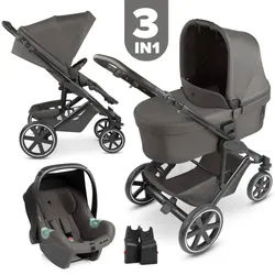 ABC Design Kinderwagenset , Graubraun , Metall , 6-teilig , 58.5 cm , EN 1888, UV 50+, ECE R 129 i-Size , Feststellbremse, Fußstütze abklappbar, Federung, 5-Punkte-Gurt, für Babyschale geeignet, Griff in Lederoptik, Transportsicherung, Sitz umsetzbar,abnehmbarer und waschbarer Bezug, ergonomischer Tragebügel, Gurtlängenverstellung, Sonnendach, integriertes Gurtsystem, optimaler Aufprallschutz, schadstoffgeprüft, Seitenaufprallschutz, 3-Punkt-Gurt,5-Punkt-Gurt, Gurtschoner, Schutzbügel abnehmbar, Sitz