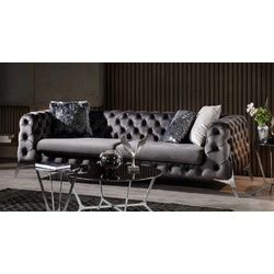 Casa Padrino Chesterfield-Sofa Luxus Chesterfield Sofa Grau / Silber 240 x 100 x H. 72 cm - Wohnzimmer Sofa - Chesterfield Wohnzimmer Möbel