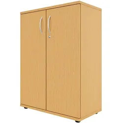 fm Büromöbel Flügeltürenschrank abschließbar für 3 Ordnerhöhen Breite 80 cm braun, 80x111.5x44.2 cm