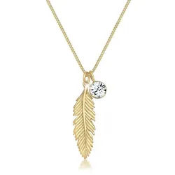 Elli Kette mit Anhänger Feder Boho Schmuck Geschenk mit Kristallen von Swarovski®925 Silber, Boho silberfarben 45