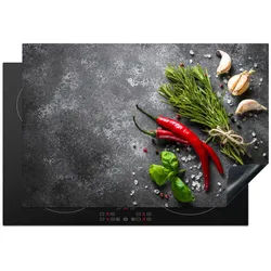 MuchoWow Herdabdeckplatte Pfeffer - Kräuter - Gewürze - Beton 77x51 cm , Rot , Kunststoff , Rechteckig , 77x0.2x51 cm , Made in Europe , Küchen, Küchenelektrogeräte, Herde, Herdabdeckplatten