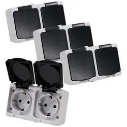 REV Ritter GmbH Aufputz-Steckdose 4er Set REV AquaMini Feuchtraum 2-fach Steckdose Doppelsteckdose, 4-St. grau