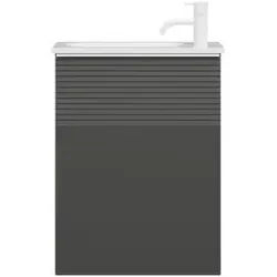 burgbad Fiumo Mineralguss-Waschtisch inklusive Waschtischunterschrank, mit Plisséefront Breite 470mm, SGGV047LF3958G0223, Farbe: Graphit Softmatt / Graphit Softmatt, Griff weiß matt G0223