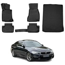OMAC Auto-Fußmatten Kofferraumwanne Set für BMW 5er G30 2017-2024 Gummi TPE Schwarz 5x (5 St), für BMW 5er G30 Limo 2016-2023 / M5 F90 Limo 2018-2023 BMW 5er G30 Limo 2016-2023 / M5 F90 Limo 2018-2023, Einfache Installation,Antirutsch,Leicht zu reinigen schwarz