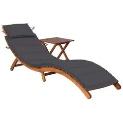 furnicato Gartenliege Sonnenliege aus Echtholz mit Tisch, Auflage Anthrazit, 184x55x64 cm schwarz