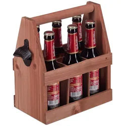 Relaxdays Bierträger , Braun , Holz, Metall , 27.5x28x15 cm , Küchenzubehör, Küchenhelfer, Küchenutensilien