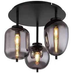 GLOBO LIGHTING Deckenleuchte, Leuchtmittel nicht inklusive, Deckenlampe Glasleuchte 3 flammig Glasschirm schwarz