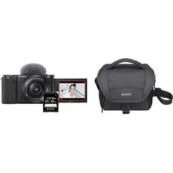 SONY Alpha ZV-E10K Kit + Tasche 64 GB Speicherkarte Systemkamera mit Objektiv 16 mm - 50 mm, 7,5 cm Display Touchscreen, WLAN