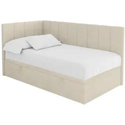 Altdecor Einzelbett Jugendbett mit Bettkasten Rechts, ohne Matratze - Lovy 90x200 Beige , Cappuccino , Textil , Ottomane rechts,L-Form , 90x200 cm , Babymöbel & Kindermöbel, Kinderzimmer & Jugendzimmer, Kinderbetten, Kinderbetten & Jugendbetten