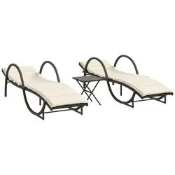 vidaXL Gartenliege Sonnenliegen 2 Stk. mit Tisch Braun Poly Rattan, 2 St. braun
